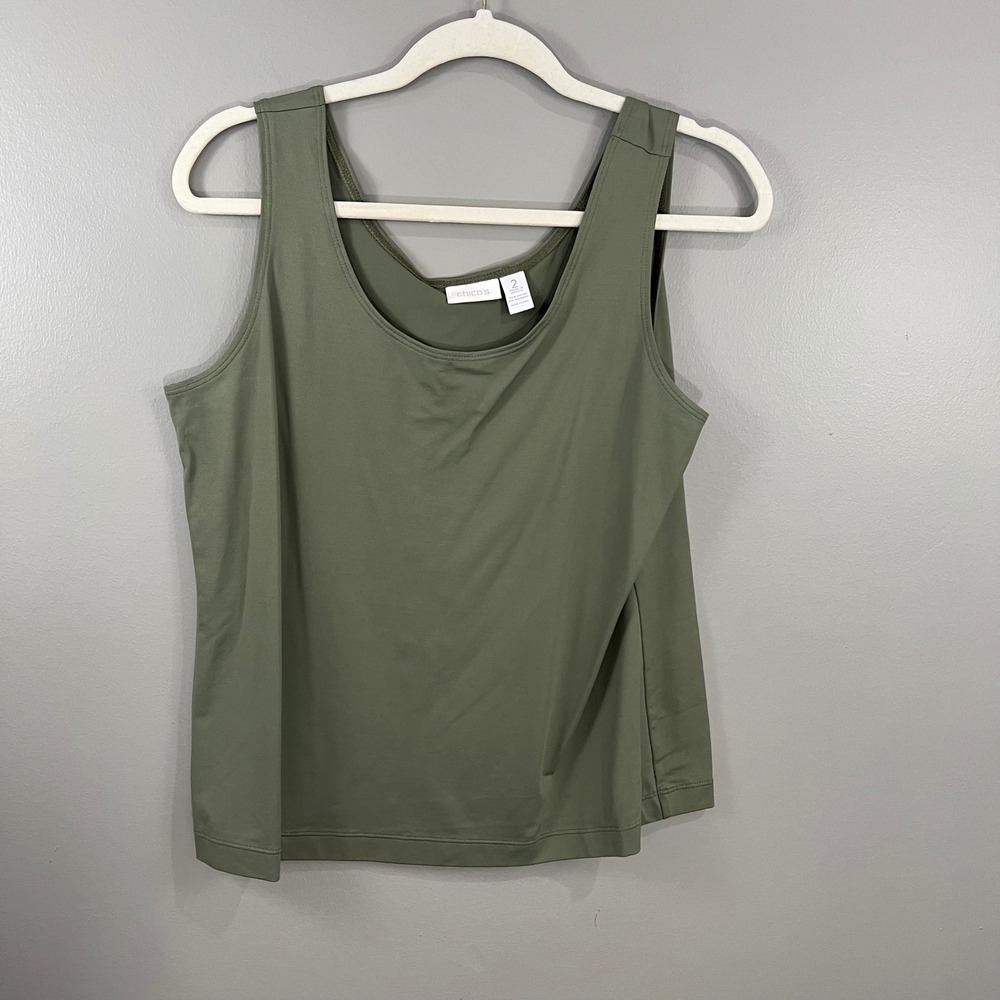 Chico's Tank Top Women Size 2 Green Great Scoop Neck Sleeveless Stretch Layering